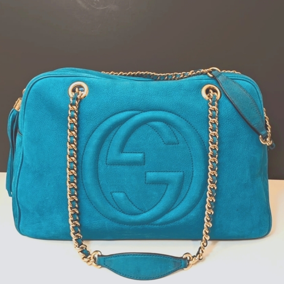 ✨️💎Authentic Gucci soho nubuck shoulderbag teal color - Picture 16 of 16